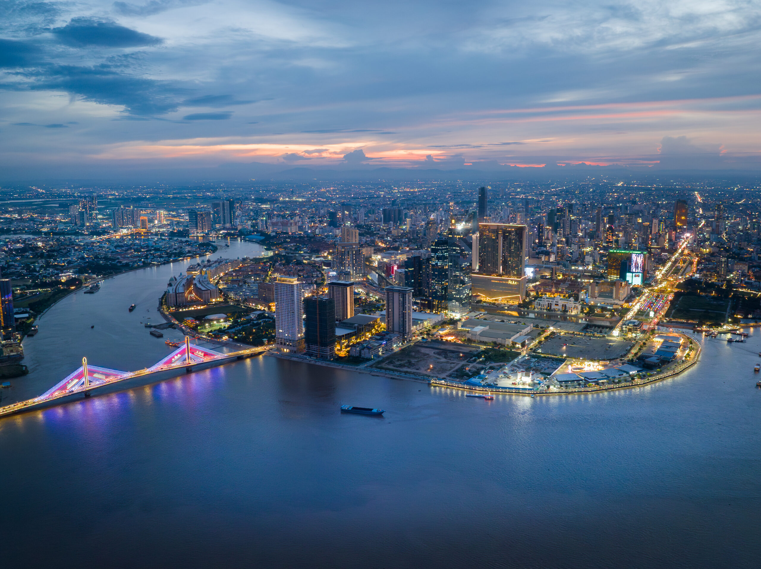 Phnom Penh skyline at dusk