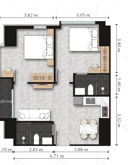 2 Bedroom – Type A floor plan 2