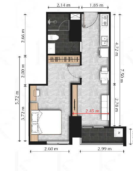 1 Bedroom – Type D floor plan 2