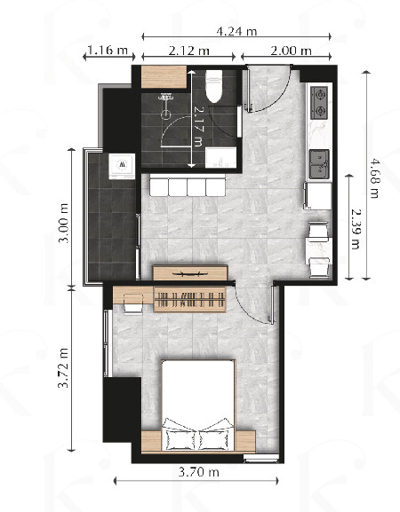 1 Bedroom – Type E floor plan 2
