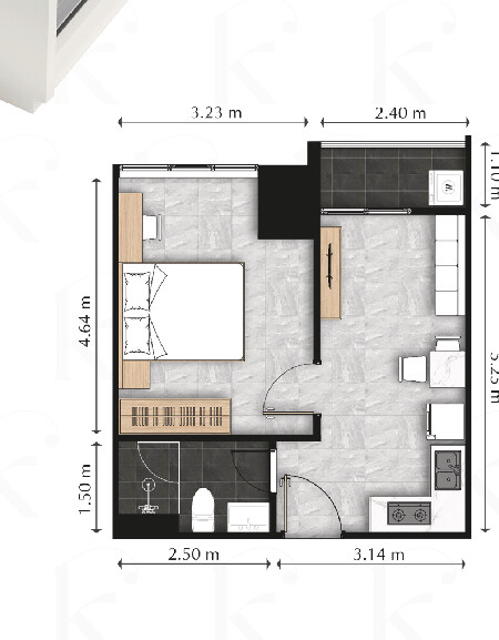 1 Bedroom – Type F floor plan 2