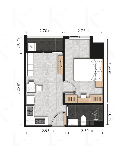 1 Bedroom – Type G floor plan 2