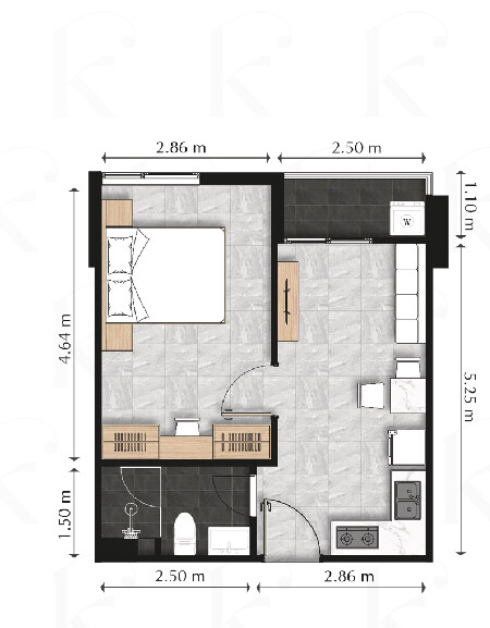 1 Bedroom – Type H floor plan 2