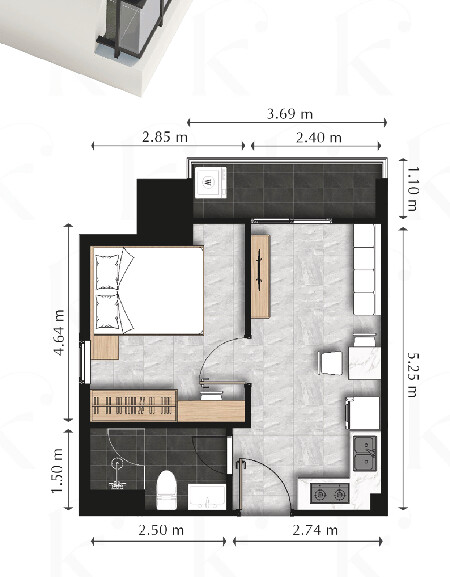 1 Bedroom – Type I floor plan 2