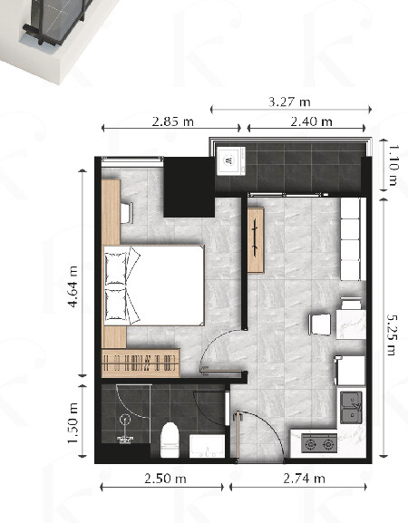 1 Bedroom – Type J floor plan 2